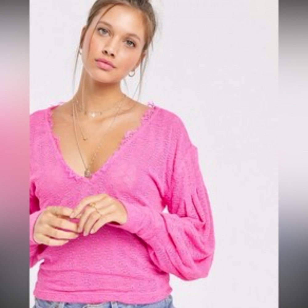 Free People Dream Girl Pink V-Neck Sweater